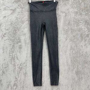 Spanx Faux Leather Snake Reptile Embossed Black Shiny Leggings Shaping